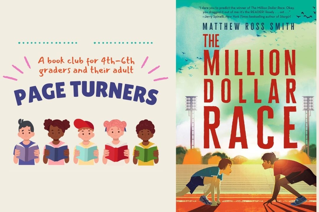 Book cover of The Million Dollar Race by Matthew Ross Smith and the logo of Page Turners.