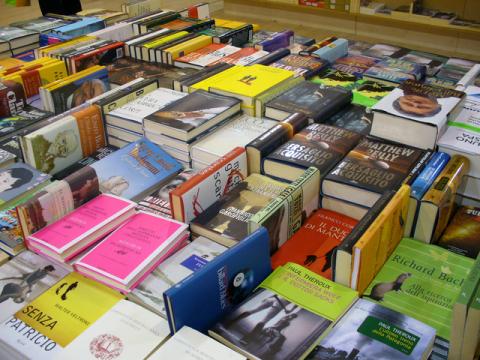 stacks of books on a table