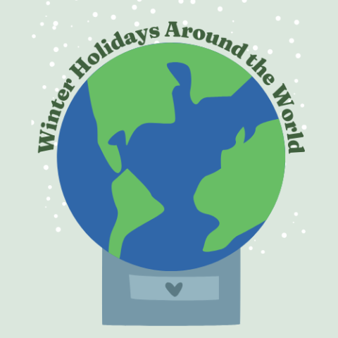 globe with text winter holidays around the world