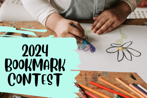 child drawing with text 2024 Bookmark Contest