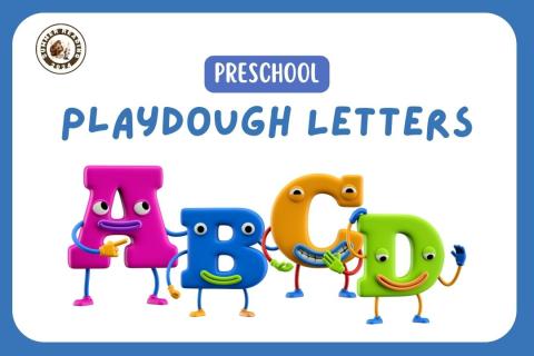 Text saying Preschool Playdough Letters with 3D letters at the bottom