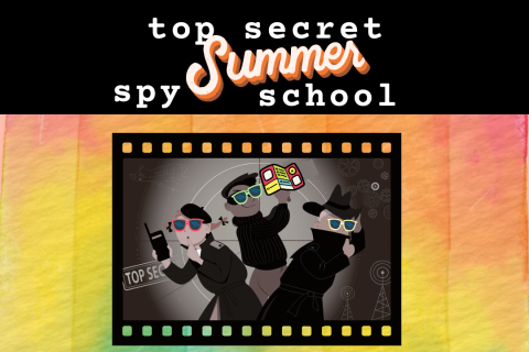 text says top secret spy summer school with kid spies in sunglasses