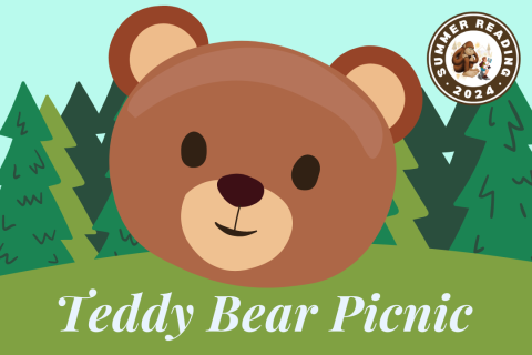 Cute Teddy Bear in front of trees in the great outdoors.