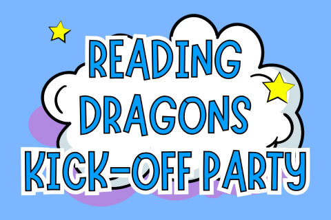 Reading Dragons Kick-Off Party Logo on clouds with stars