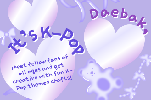 Curved Daebak, It's K-Pop text over a purple background with shimmering purple hearts.