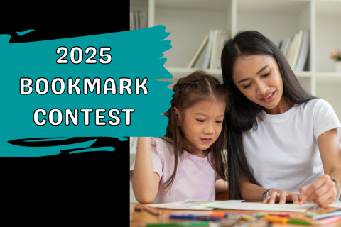 little girl and teen drawing with text 2025 Bookmark contest