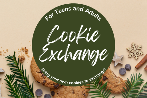 Cookie Exchange on green circle and cookie background for Teens and Adults