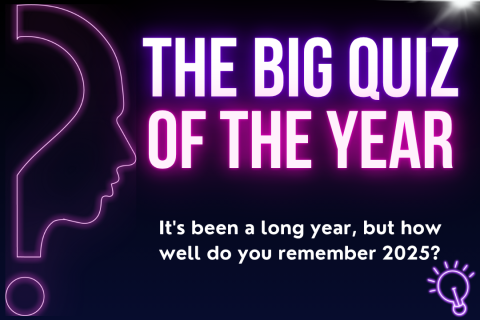 The Big Quiz of the Year in neon lettering against a dark background.