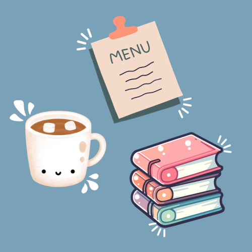 Menu, cup of cocoa, books